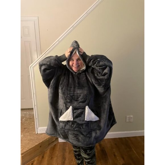 🆕Women A Grey Wearable Oversized Sherpa Fleece Sweatshirt Blanket Giant Hoodie - Picture 1 of 10
